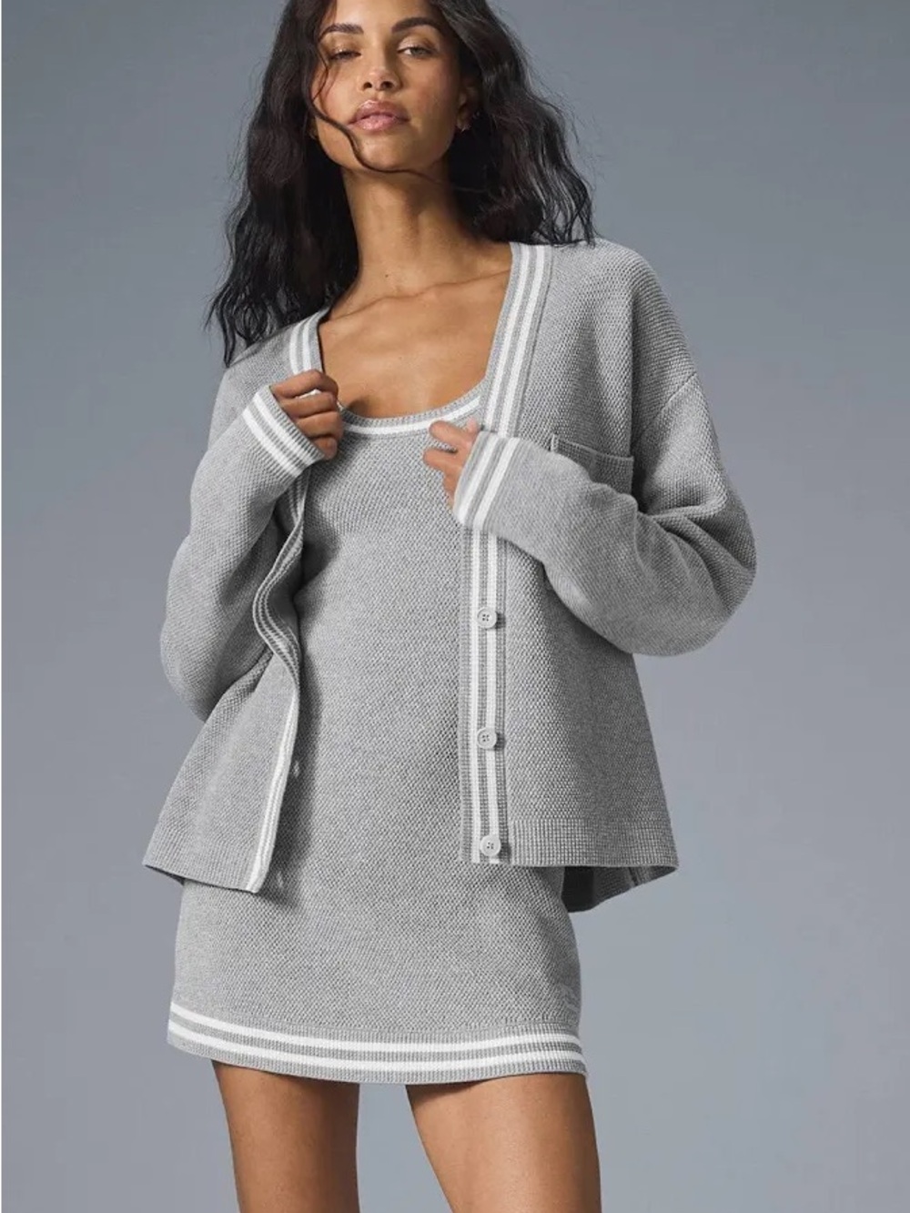 ALO - Tennis Club Sweater Knit Cardigan - Heather Grey - XS (2-4)